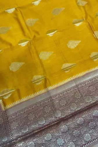 Banarasi cotton silk saree in mustard with panboota  work