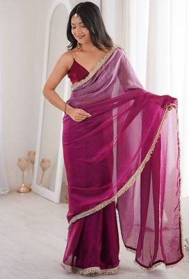 wine fendi satin double shaded sequins with zari lace work saree with blouse 1