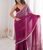 wine fendi satin double shaded sequins with zari lace work saree with blouse