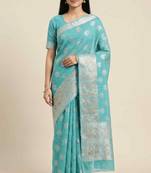 Banarasi cotton silk saree in skyblue with   zari booti   work