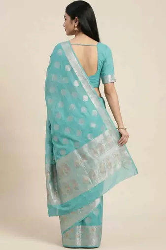 Banarasi cotton silk saree in skyblue with   zari booti   work