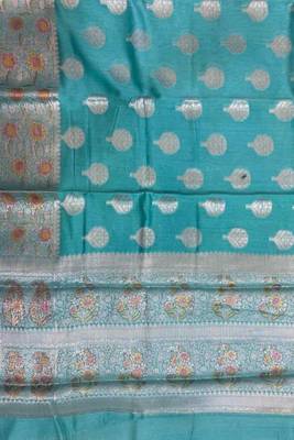 Banarasi cotton silk saree in skyblue with   zari booti   work 3