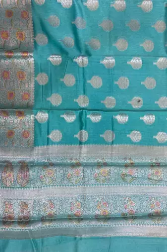 Banarasi cotton silk saree in skyblue with   zari booti   work