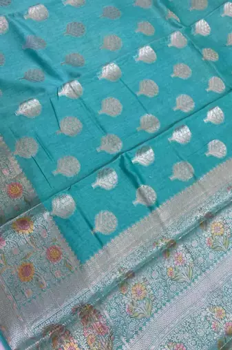 Banarasi cotton silk saree in skyblue with   zari booti   work