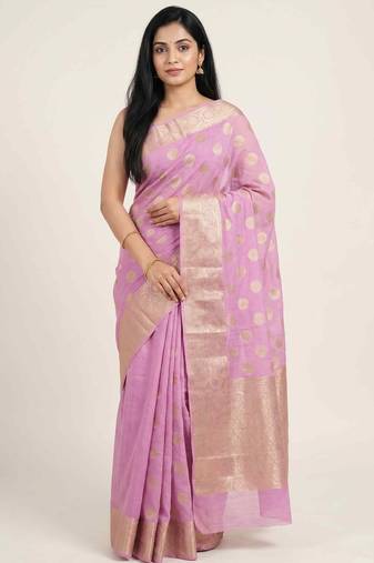 Banarasi cotton silk saree in light pink with zari booti   work