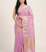 Banarasi cotton silk saree in light pink with zari booti   work