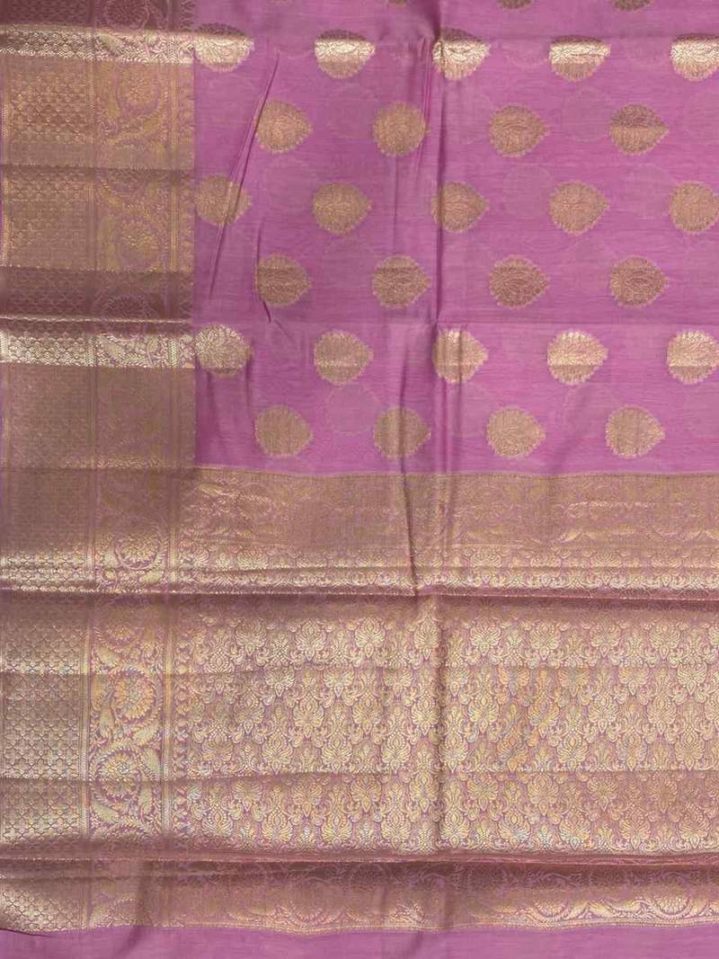 Banarasi cotton silk saree in light pink with zari booti   work