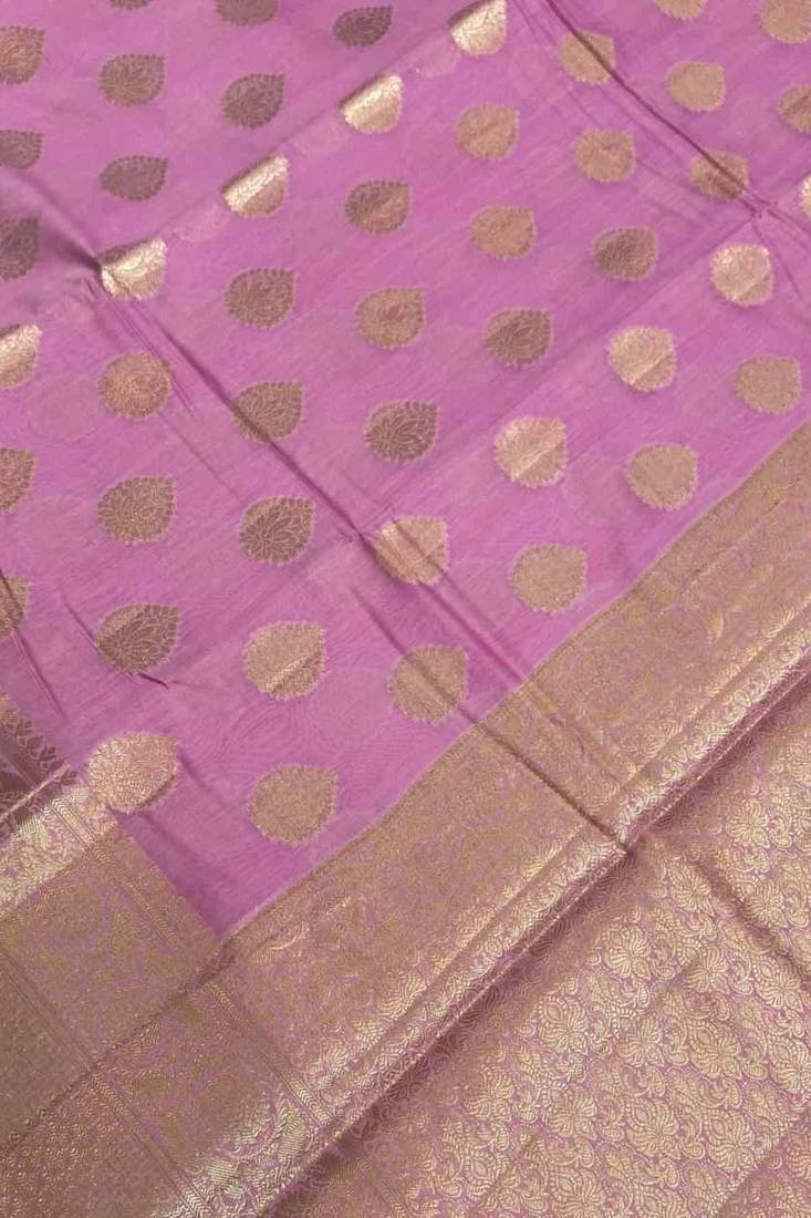 Banarasi cotton silk saree in light pink with zari booti   work