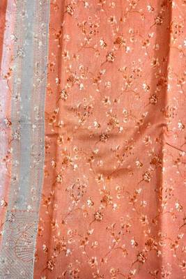 Banarasi digital print cotton silk saree in peach with   zari booti   work 5