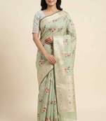 Banarasi digital print cotton silk saree in pistagreen  with  zari booti   work