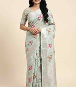 Banarasi digital print cotton silk saree in pistagreen  with zari booti  work