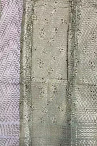 Banarasi digital print cotton silk saree in pistagreen  with zari booti  work