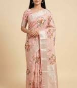 Banarasi digital print cotton silk saree in lightpink  with   zari booti   work