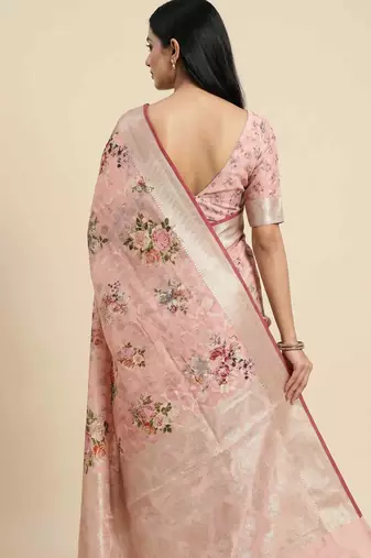 Banarasi digital print cotton silk saree in lightpink  with   zari booti   work