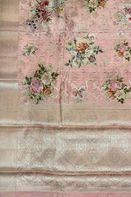 Banarasi digital print cotton silk saree in lightpink  with   zari booti   work 3