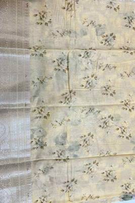 Banarasi digital print cotton silk saree in lightyellow with  zari booti   work 4