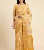 Banarasi digital print cotton silk saree in mustard with   zari booti   work