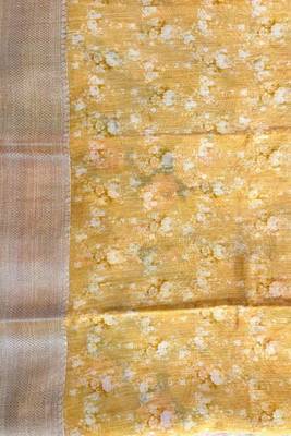 Banarasi digital print cotton silk saree in mustard with   zari booti   work 5