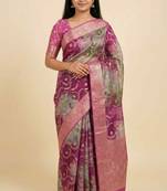 Banarasi digital print cotton silk saree in magenta  with   zari booti   work
