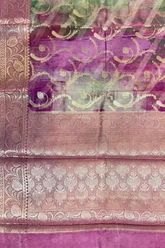 Banarasi digital print cotton silk saree in magenta  with   zari booti   work