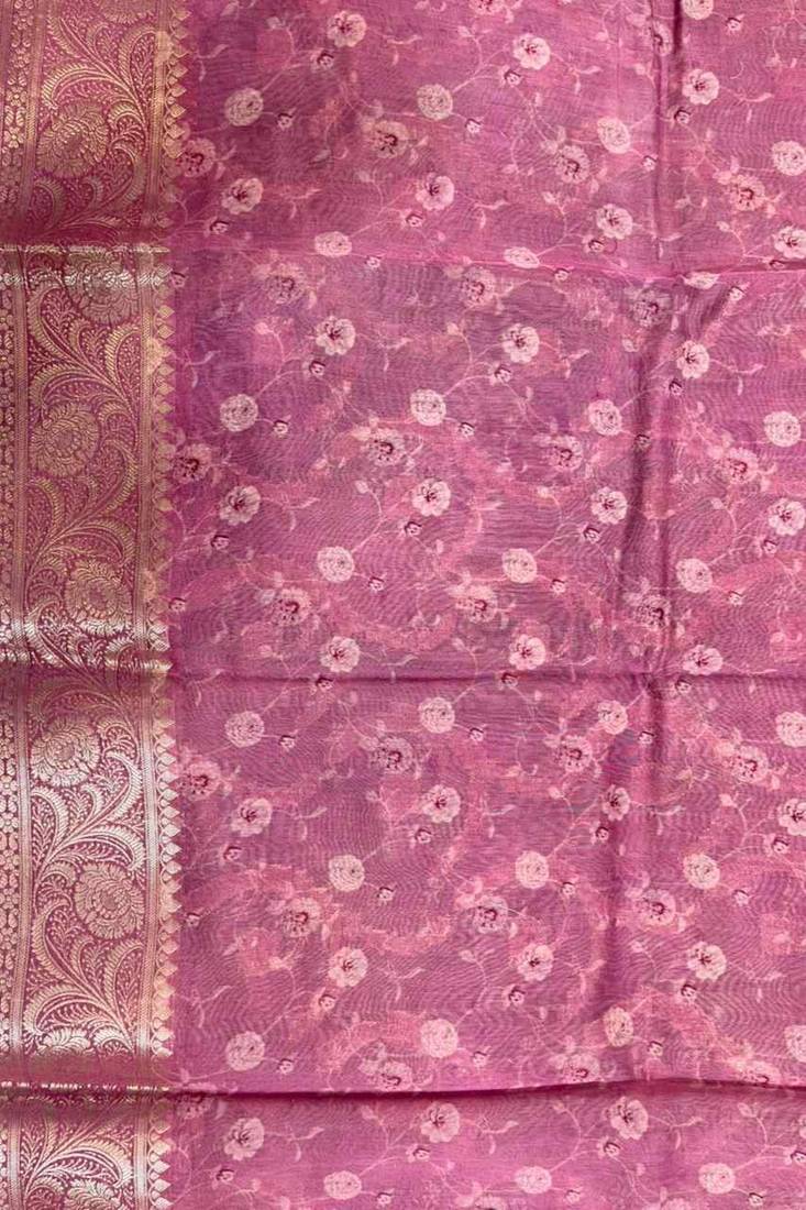 Banarasi digital print cotton silk saree in magenta  with   zari booti   work