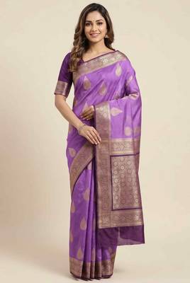 Banarasi cotton silk saree in lavender with panboota  work 1