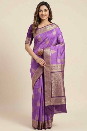 Banarasi cotton silk saree in lavender with panboota  work