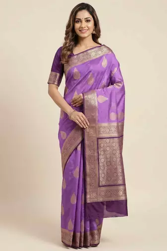 Banarasi cotton silk saree in lavender with panboota  work