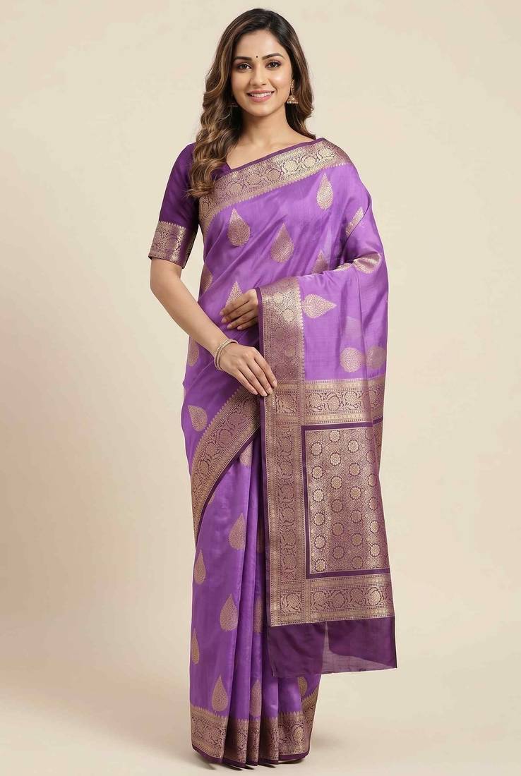 Banarasi cotton silk saree in lavender with panboota  work