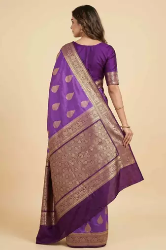 Banarasi cotton silk saree in lavender with panboota  work
