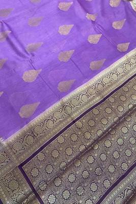 Banarasi cotton silk saree in lavender with panboota  work 3