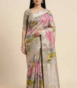 Banarasi digital print cotton silk saree in lightgrey with   zari booti  work
