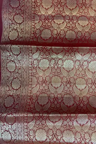 Banarasi cotton silk saree in orange with   zari booti   work