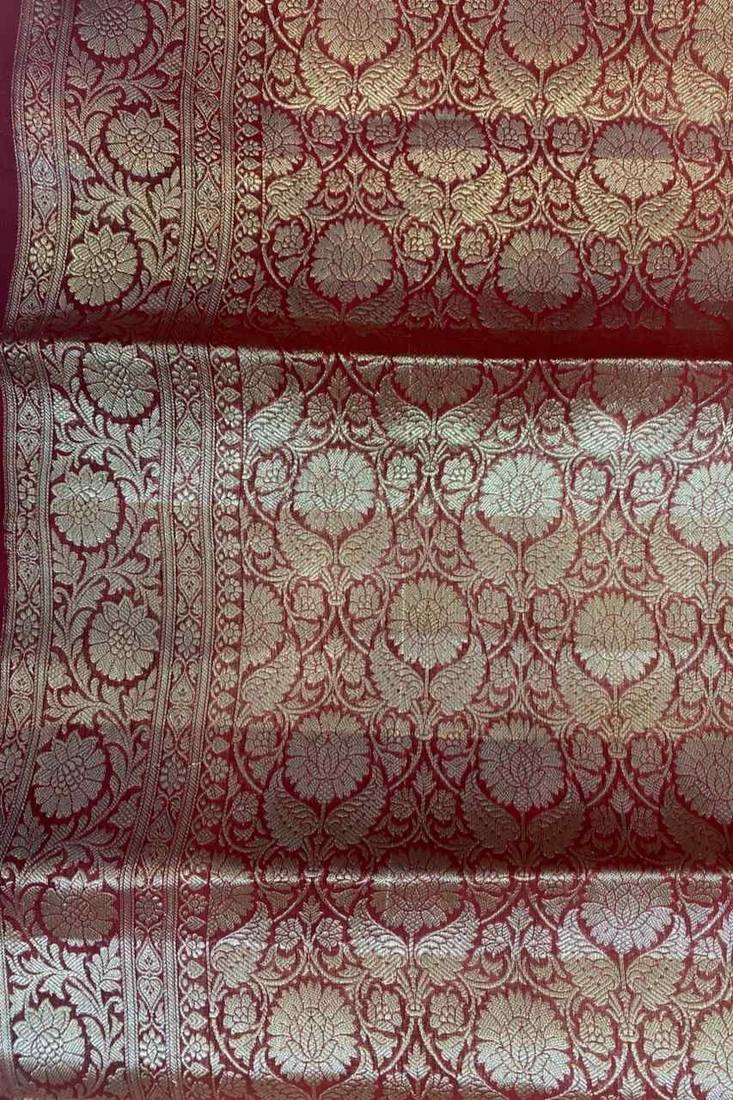 Banarasi cotton silk saree in orange with   zari booti   work