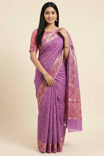 Banarasi cotton silk saree in pink with   zari booti   work