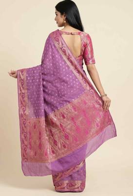 Banarasi cotton silk saree in pink with   zari booti   work 2