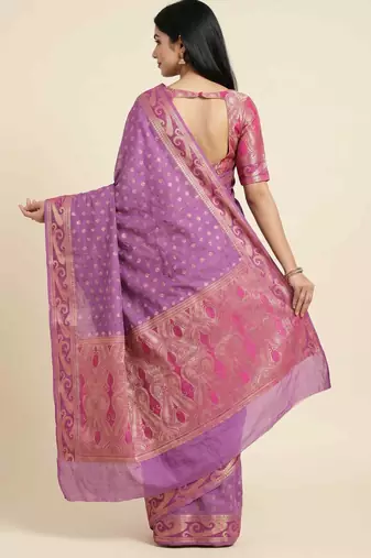 Banarasi cotton silk saree in pink with   zari booti   work