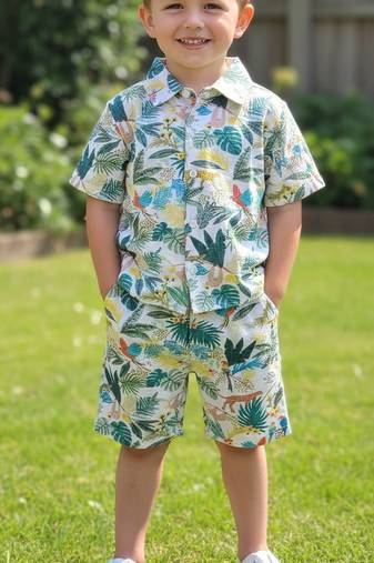 Multicolor printed cotton blend kids cord set