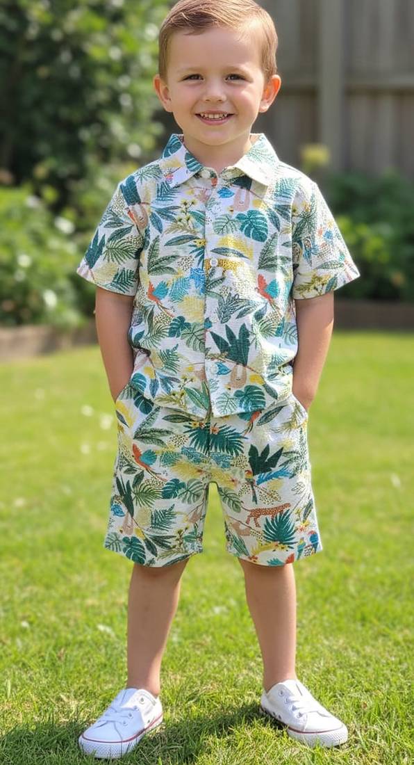 Multicolor printed cotton blend kids cord set