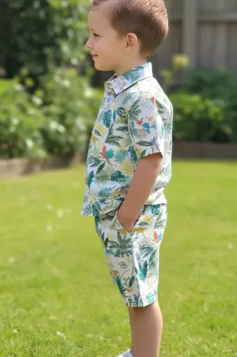 Multicolor printed cotton blend kids cord set
