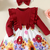 Maroon floral print ribbed cotton blend fit & flare girls dress