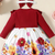 Maroon floral print ribbed cotton blend fit & flare girls dress