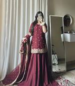 Red Womens embroidery sequins work palazzo set