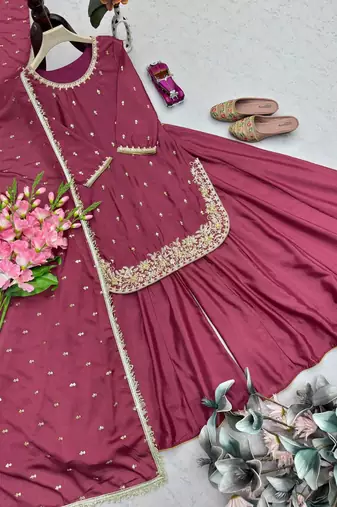 Red Womens embroidery sequins work palazzo set