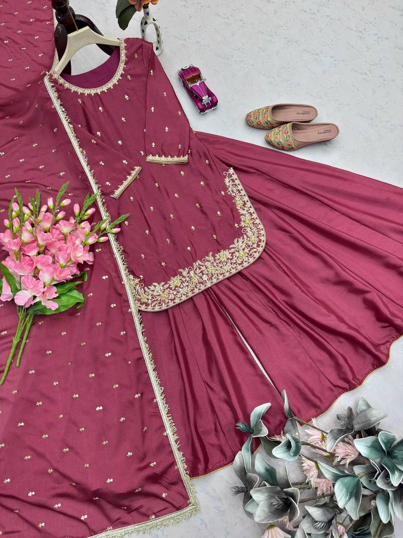 Womens  embroidery sequins work  palazzo set