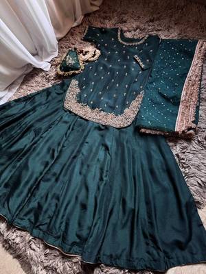 Teal embroidery sequins work palazzo set 4