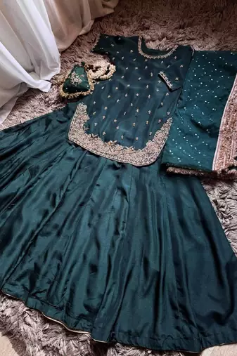 Teal embroidery sequins work palazzo set