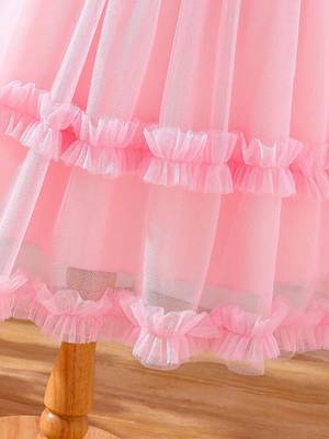 Pink floral print net fit & flare girls party dress 5