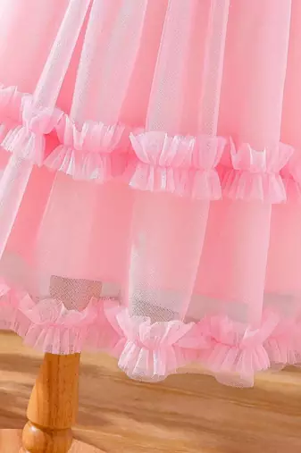 Pink floral print net fit & flare girls party dress
