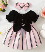 Black & pink striped cotton blend fit & flare girls dress